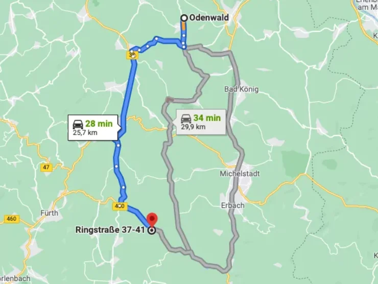 Anfahrt von Odenwald zu Fensterwelt in Mossautal