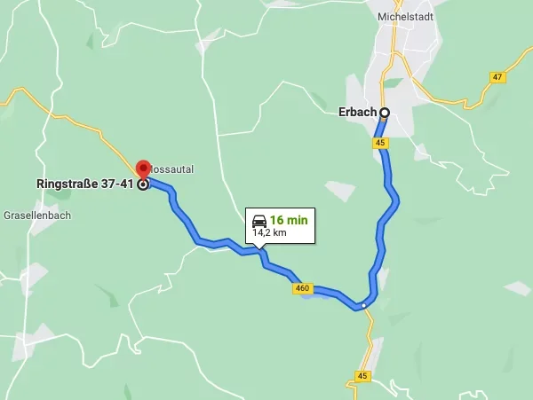 Anfahrt von Erbach zu Bechtold GmbH & Co. Fenster KG in Mossautal