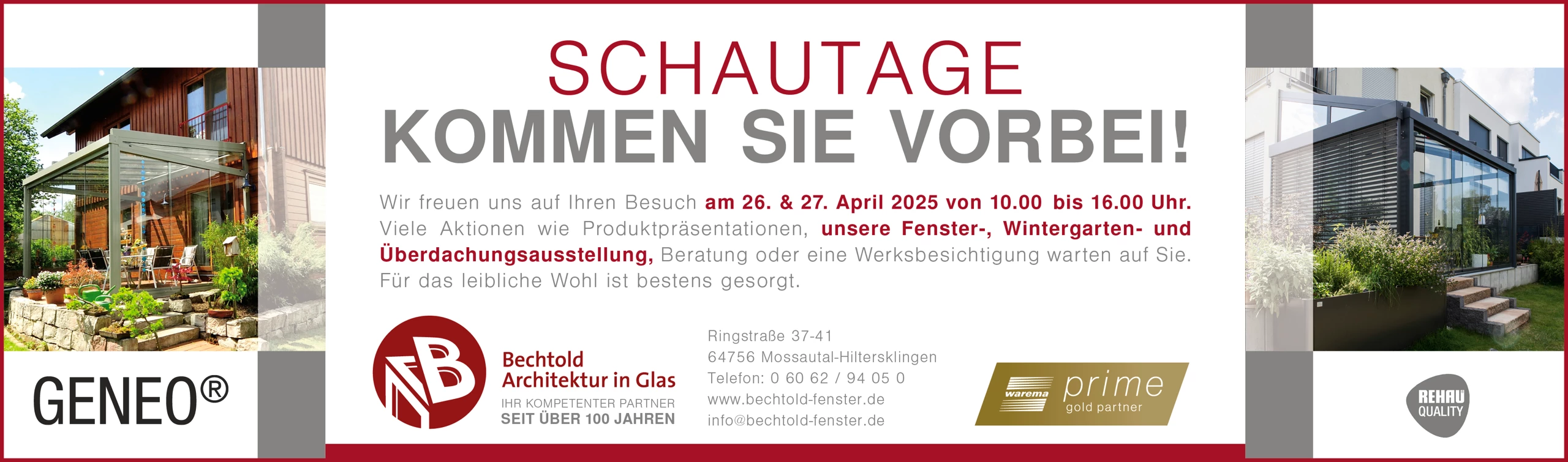 Banner für die Schautage am 26. & 27. April 2025 von 10 bis 16 Uhr