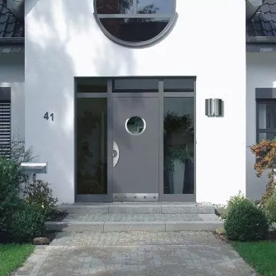 Graue Aluminium Haustür "Conny" mit runden Elementen